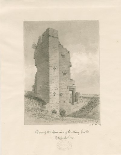 Tutbury Castle: sepiatvättteckning av John Buckler