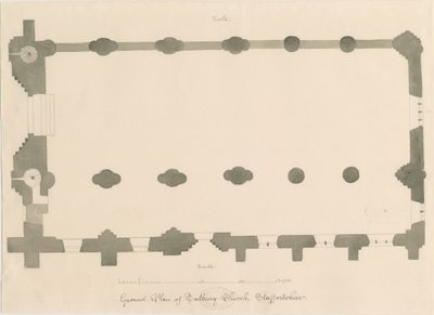 Tutbury Priory Church - Plan: blyerts- och sepiateckning, nd [?1812] (ritning) av John Buckler