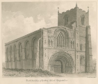 Tutbury Priory Church: sepiateckning av John Buckler