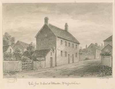 Uttoxeter Town - Free School: sepiatvättteckning av John Buckler