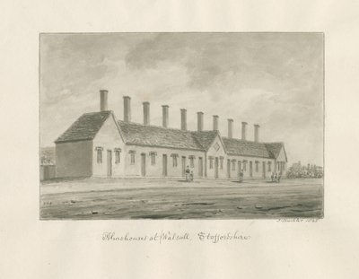 Walsall - Almshouses: sepiatvättteckning av John Buckler