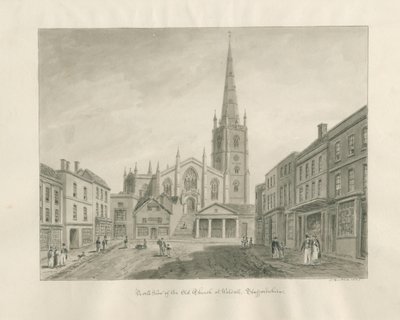 Walsall Town and Church: sepiatvättteckning av John Buckler