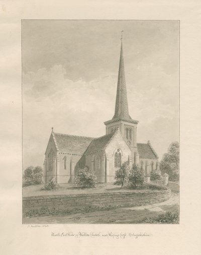Walton-on-the-Hill Church: sepiatvättteckning av John Buckler