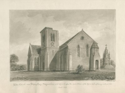 Walton-on-the-Hill Church: sepiatvättteckning, 1844 av John Buckler