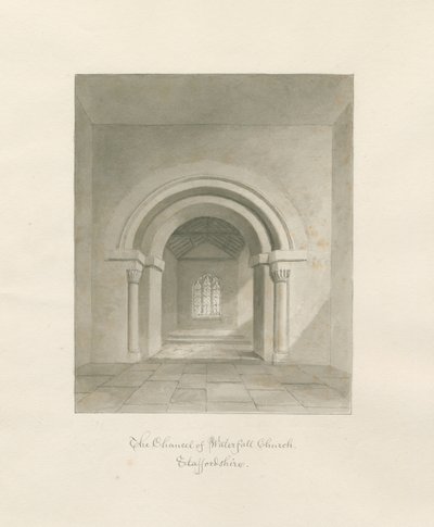 Vattenfallskyrkan - Kanslets inre: sepiateckning, 1847 av John Buckler