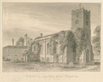 Weston-under-Lizard Church: sepiatvättteckning av John Buckler