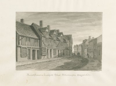 Wolverhampton - Ancient Houses in Lichfield Street: sepiateckning av John Buckler