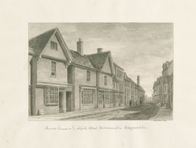 Wolverhampton - Ancient Houses in Lichfield Street: sepiateckning av John Buckler