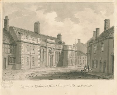 Wolverhampton - Grammar School: sepiateckning, 1837 av John Buckler