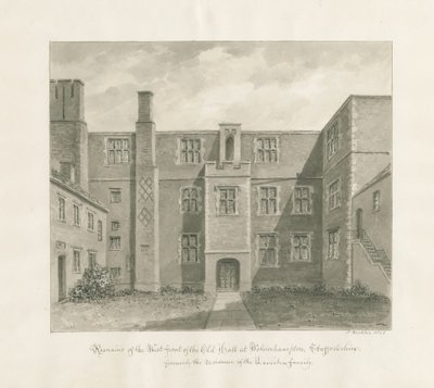 Wolverhampton - The Old Hall: sepiateckning av John Buckler