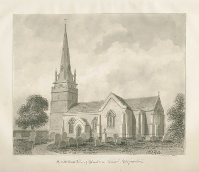 Wombourne Church: sepiateckning, 1845 av John Buckler