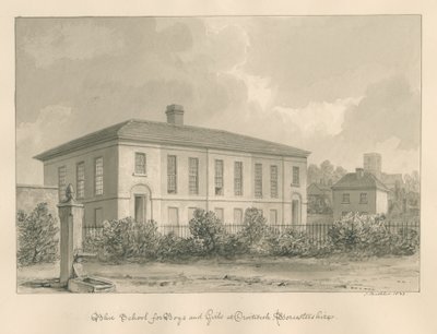 Worcestershire - Droitwich - Blue School: sepiateckning av John Buckler