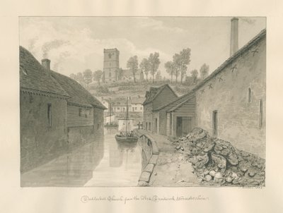 Worcestershire - Droitwich - Dodderhill Church Avlägsen vy: sepiateckning, 1833 av John Buckler