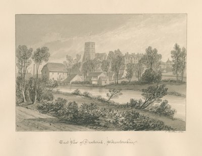 Worcestershire - Droitwich - East View of Town: sepiateckning, 1833 av John Buckler