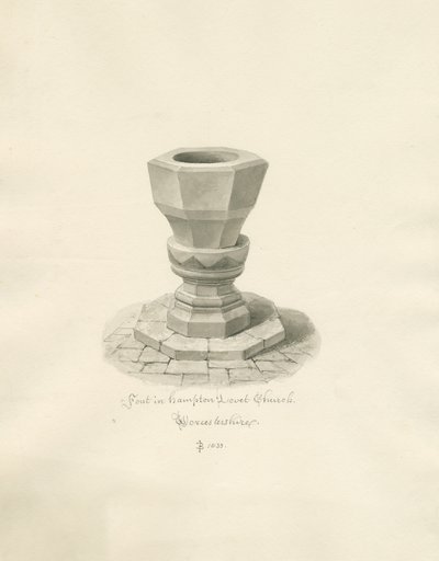 Worcestershire - Hampton Lovett Church - Teckensnitt: sepiateckning av John Buckler