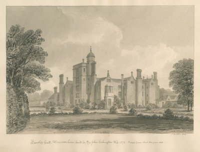 Worcestershire - Hindlip Hall: sepiateckning, 1833 av John Buckler