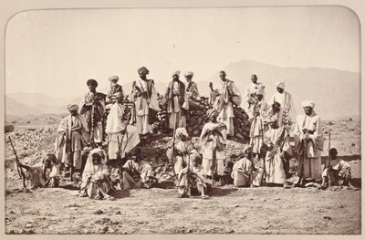 ?Afridi Picket nära Jumrood, Khyber och Rotass på avstånd?, 1879 cirka av John Burke
