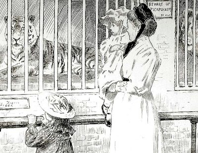 Belle Sauvage, för "Wild Beasts in Captivity", en dikt av Charles och Mary Lamb (penna och bläck på kort) av John Byam Liston Shaw