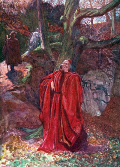 Kristen och hoppfull lämnar ateist skrattande (färglitografi) av John Byam Liston Shaw