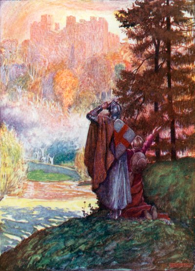 Kristen och hoppfull kommer i sikte av den himmelska staden (färglitografi) av John Byam Liston Shaw
