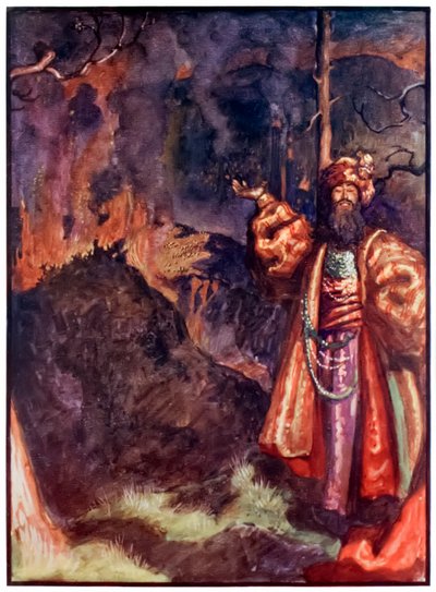 Demas från The Pilgrims Progress From This World, To That What Is To Come av John Bunyan (1628-1688) Illustration av Byam Shaw (1872-1919) som visar Demas som bjuder in pilgrimerna att arbeta i silvergruvan av John Byam Liston Shaw