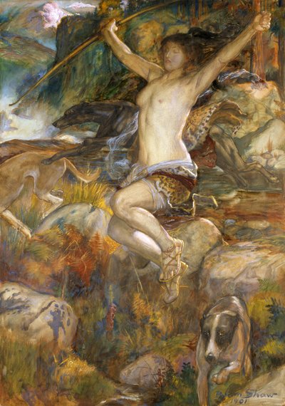 Diana of the Hunt, 1901 (wc på papper) av John Byam Liston Shaw