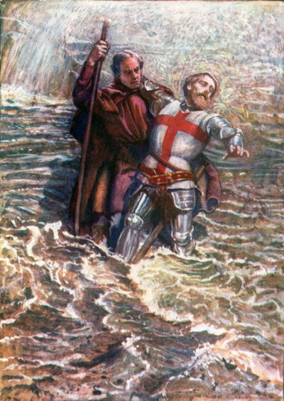Hoppfull hjälper kristen att korsa floden (färglitografi) av John Byam Liston Shaw