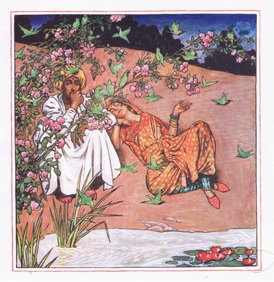 Love lightly, illustration från The Garden of Kama (och andra texter från Indien), 1920 av John Byam Liston Shaw