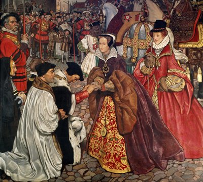 Drottning Mary (1516-58) och prinsessan Elizabeth (1533-1603) på väg in i London, 1553, 1910 av John Byam Liston Shaw