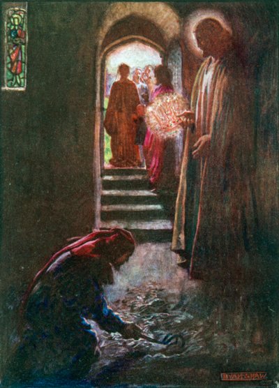Mannen med mockakrattan (färglitografi) av John Byam Liston Shaw