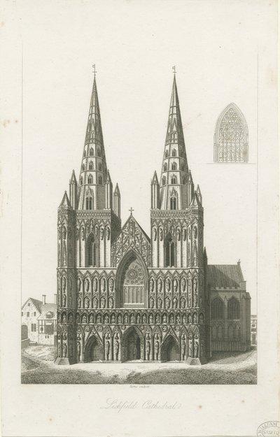Lichfield Cathedral - West Front: gravyr och [tidigt 1800-tal] (tryck) av John Byrne