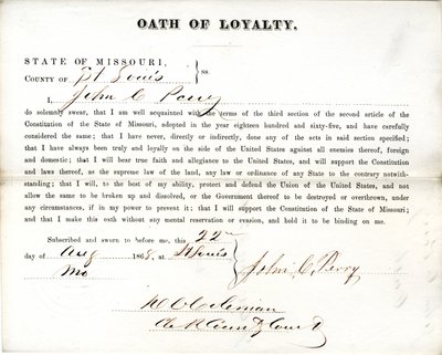 Loyalty oath of John C. Perry of Missouri, County of St. Louis av John C. Perry