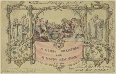 Faksimilreproduktion av det första julkortet av John Callcott Horsley