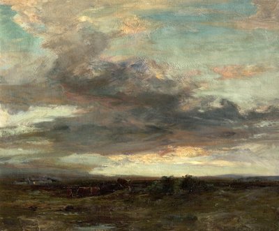 Argyllshire Moor, Skottland, solnedgång, 1907 av John Campbell Mitchell