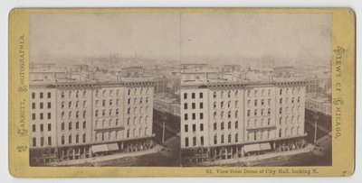 Stereograf av utsikten från kupolen av stadshuset med utsikt mot norr, före branden i Chicago 1871 av John Carbutt