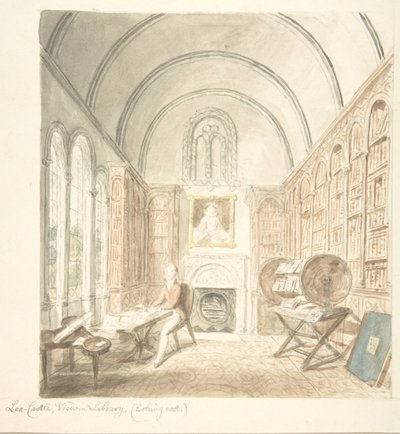 Lea Castle, Utsikt i biblioteket, Looking East, ca. 1816. av John Carter.