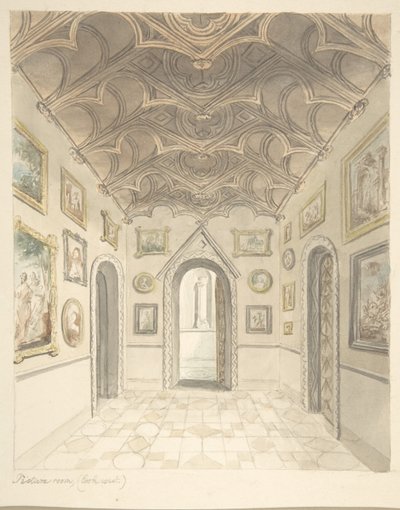 Lea Castle, Worcestershire, Picture Room, Looking West, ca. 1816. av John Carter.