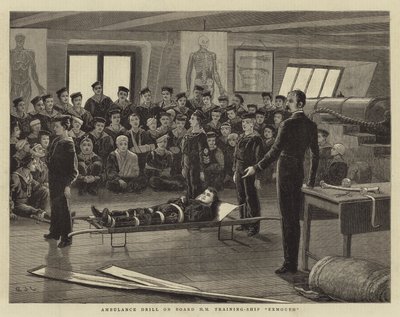 Ambulansövning ombord på HM Training-Ship Exmouth av John Charles Dollman