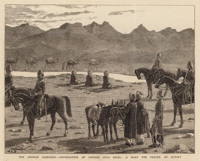 Den afghanska kampanjen, deportering av sirdarer till Indien, ett stopp för bön vid solnedgången av John Charles Dollman