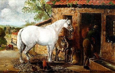 Ett grått sto vid en smedja av John Charlton
