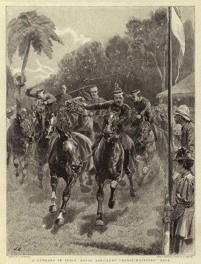 En Gymkana i Indien, Royal Artillery Horse-Watering Race av John Charlton