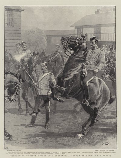 Att omvandla omnibushästar till laddare, en skiss vid Hounslow Barracks av John Charlton