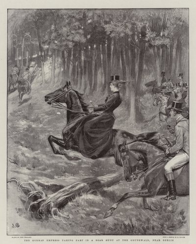 Den tyska kejsarinnan deltar i en galtjakt i Grunewald, nära Berlin av John Charlton
