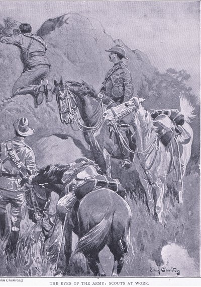 Arméns ögon, scouter på jobbet, från After Pretoria: The Guerilla War publicerad av Harmsworth Bros Limited, 1901 av John Charlton
