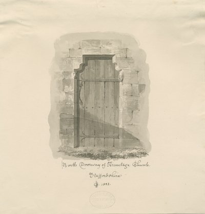 Armitage Church - North Doorway: sepiateckning, 1823 av John Chessell Buckler
