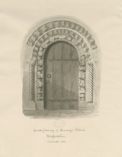 Armitage Church - South Doorway: sepiateckning av John Chessell Buckler