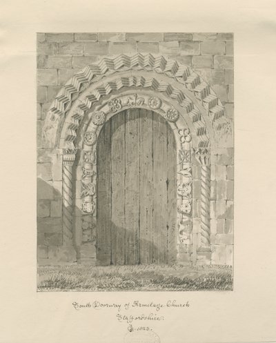Armitage Church - South Doorway: sepiateckning, 1823 av John Chessell Buckler