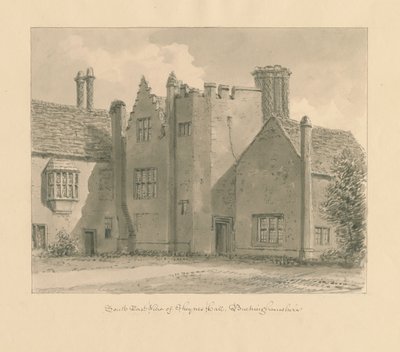 Buckinghamshire - Chenies Hall: sepiateckning, 1824 av John Chessell Buckler