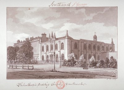 Kapell tillhörande Philanthropic Society Institution, London Road, Southwark, London, 1827 av John Chessell Buckler