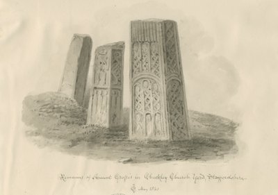 Checkley Church - Forntida kors: sepiateckning av John Chessell Buckler